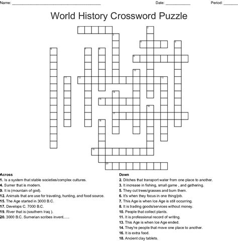 Printable History Crossword Puzzles - Printable Crossword Puzzles