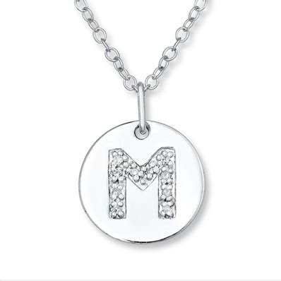 Letter "M" Necklace 1/20 ct tw Diamonds Sterling Silver | M necklace, Sterling silver pendants ...