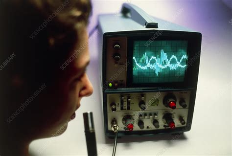 Oscilloscope showing the waveform of a voice - Stock Image - T355/0180 - Science Photo Library