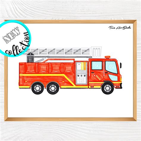 Firetruck watercolor Firetruck wall decor Printable art | Etsy in 2021 ...