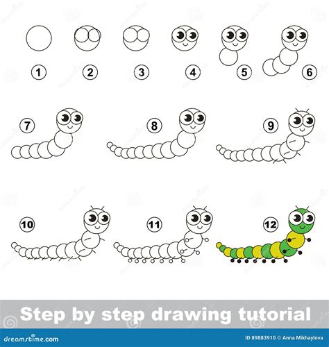 Drawing Tutorial. Centipede. Stock Vector - Illustration of tutorial, green: 89883910