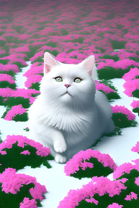 Snowy Cat walking on Flowery Floor | Wallpapers.ai