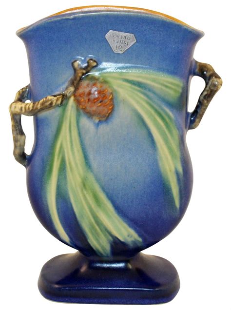 Roseville Pottery Pine Cone Blue Vase 121-7 from Just Art Pottery | Roseville pottery, Pottery ...