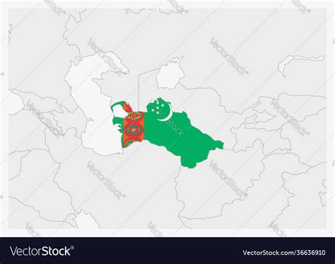 Turkmenistan map highlighted in flag Royalty Free Vector