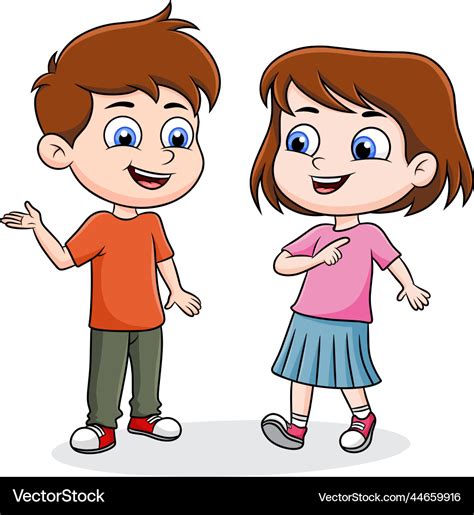 Two cute kids talking to each other cartoon Vector Image