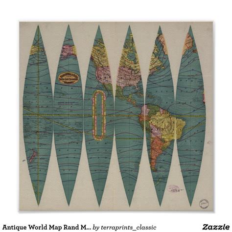 Antique World Map Rand McNally 1891 Poster | Zazzle | Antique world map ...