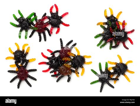 Halloween spider gummy candies isolated on white background. Top view Stock Photo - Alamy