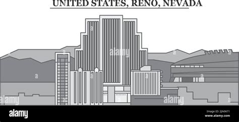 United States, Reno city skyline isolated vector illustration, icons ...