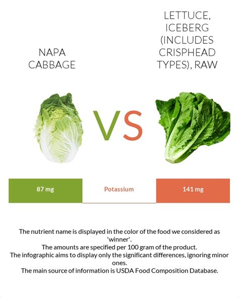 Napa cabbage vs. Lettuce, iceberg (includes crisphead types), raw — In ...