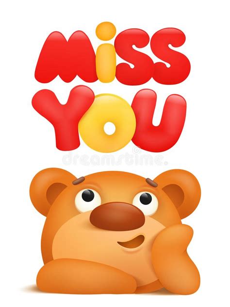 Miss You Card with Teddy Bear Cartoon Character Stock Illustration ...