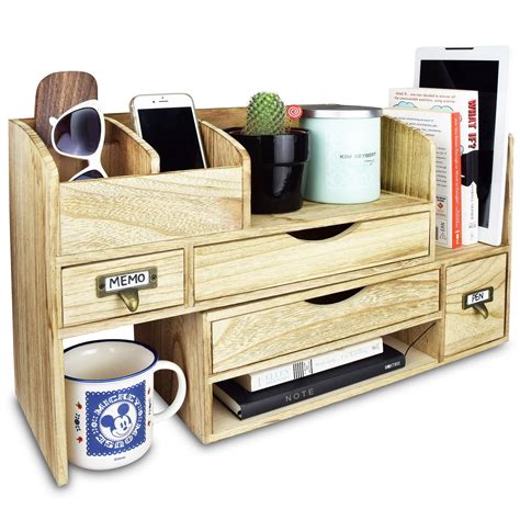 Ikee Design Adjustable Wooden Desktop Organizer Office Supplies Storage Shelf | eBay