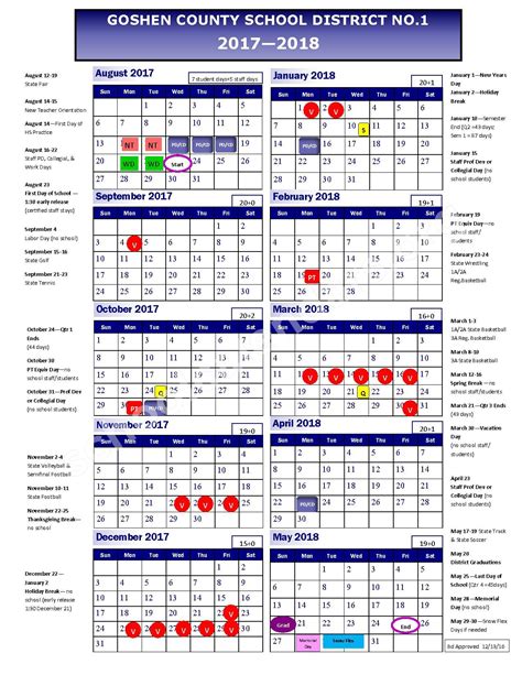 2017 - 2018 School Calendar | Goshen County School District #1 ...