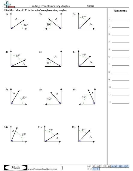 Solving Complementary Angles Worksheet - Ameise Live