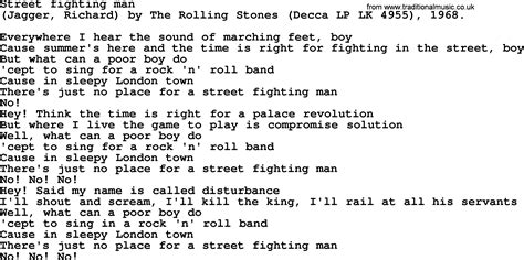 Bruce Springsteen song: Street Fighting Man, lyrics