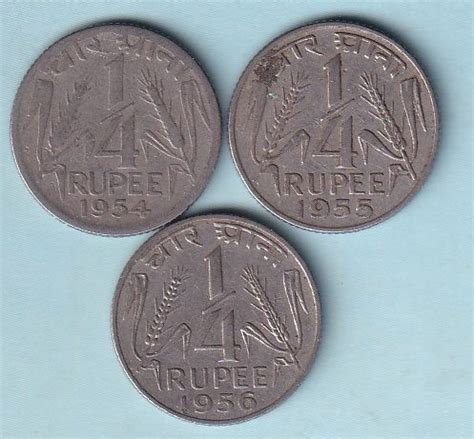 INDIA: Set of 1/4 Rupee 1954-55-56 Rare (ST120b) – Coinswala