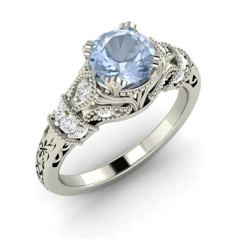 Natural Genuine Aquamarine & SI Diamond Engagement Ring In Platinum -0.98 Ct - Gemstone