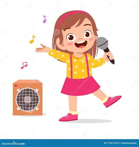 Happy Cute Little Kid Girl Sing a Song Stock Vector - Illustration of stage, kawaii: 177077218