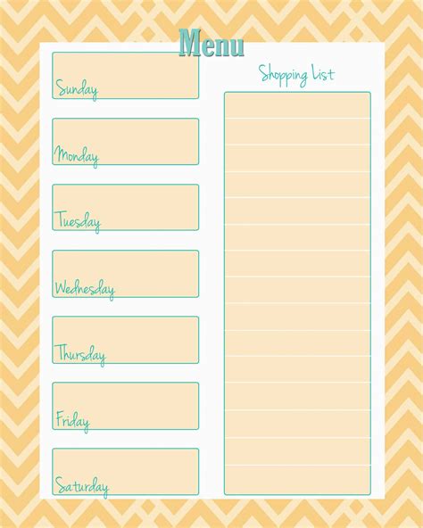 Printable Menu Planning