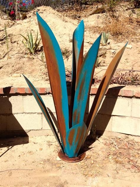 Massive Blue Rustic Tequila Agave, Metal Garden Sculpture, Metal Cactus, Metal Agave, Garden ...