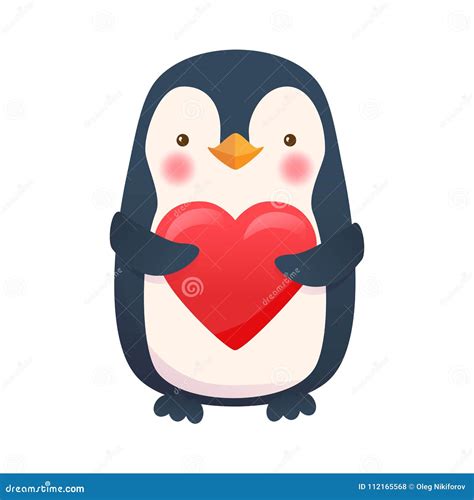 Penguin with heart stock vector. Illustration of flat - 112165568