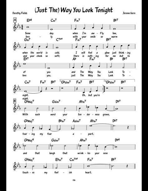 (Just The) Way You Look Tonight sheet music for Piano download free in ...