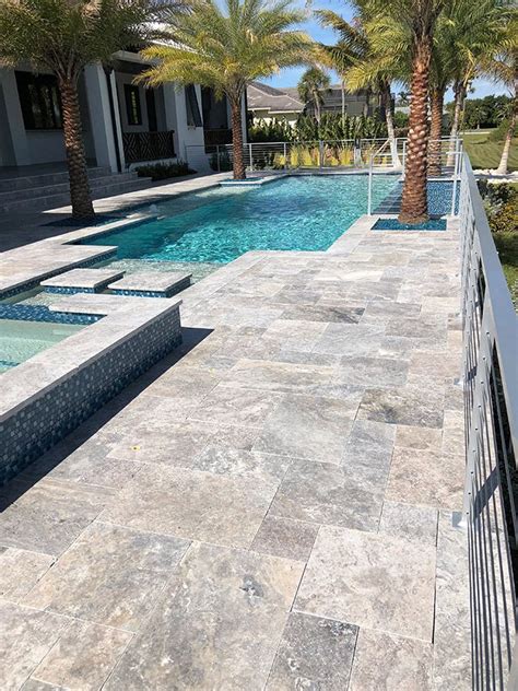 Silver Travertine Pavers | Travertine pool coping, Pool paving, Travertine pool decking