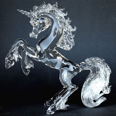 Hand Blown Glass Unicorn Crystal Sculpture Rearing - Prochaska Gallery