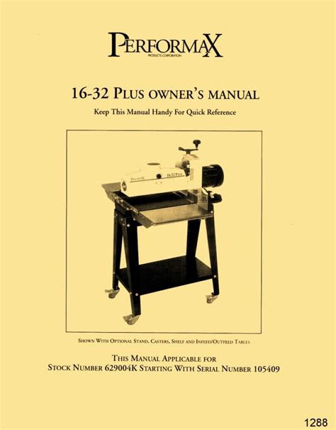 Performax 16-32 Plus Drum Sander Stock No. 629004K Instructions & Parts ...