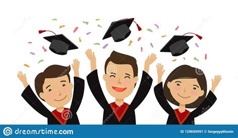 Happy Graduating Students Throwing Graduation Caps. Education, School ...