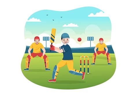 Premium Vector | Batsman playing cricket sport illustration with bat and balls in the field in ...