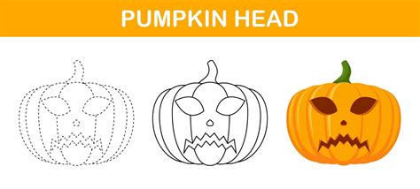 Pumpkin Halloween tracing and coloring worksheet for kids 12139423 ...