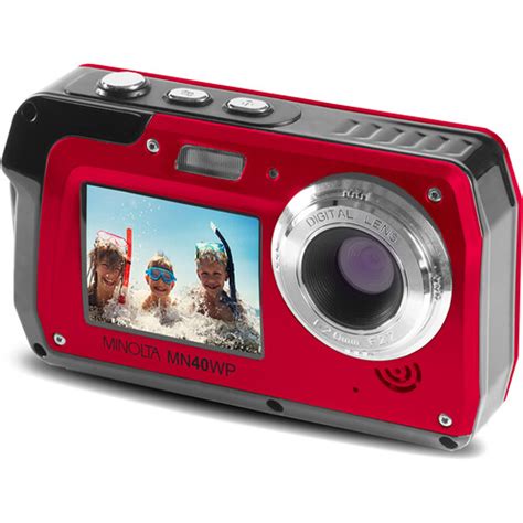 Minolta MN40WP Waterproof Dual-Screen Digital Camera (Red) at Acephoto.net