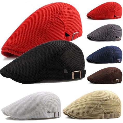 FOCUSNORM Men's Breathable Mesh Summer Hat Flat Cap Beret Ivy Gatsby ...