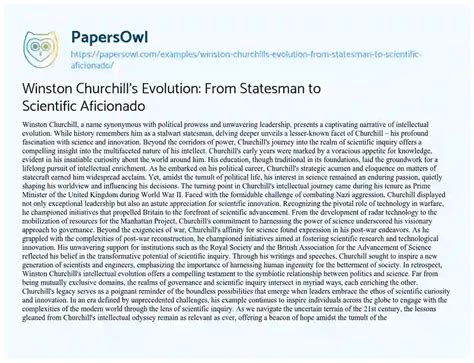 Winston Churchill's Evolution: From Statesman to Scientific Aficionado - Free Essay Example ...