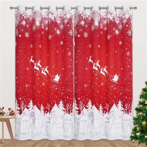 Alishomtll Christmas Curtains for Living Room Xmas Snowflakes Town Grommet Window Drapes ,52 x ...