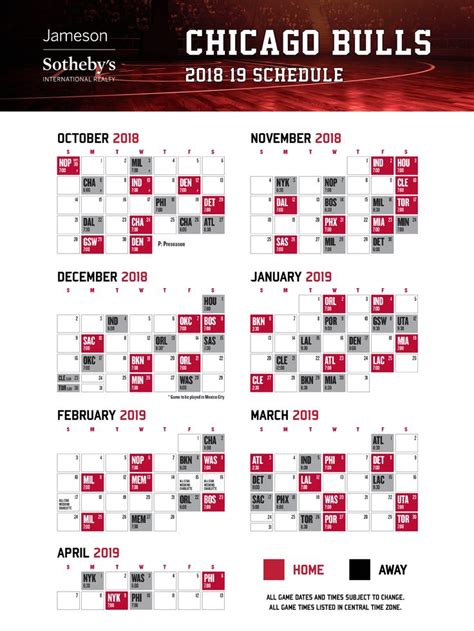 Printable Chicago Bulls Schedule