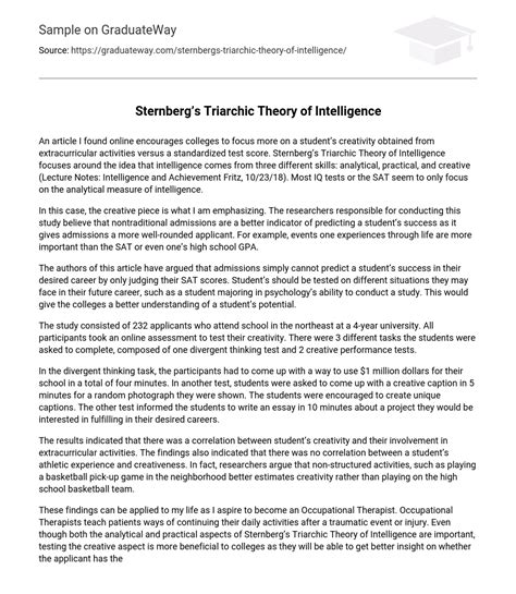 ⇉Sternberg’s Triarchic Theory of Intelligence Essay Example | GraduateWay