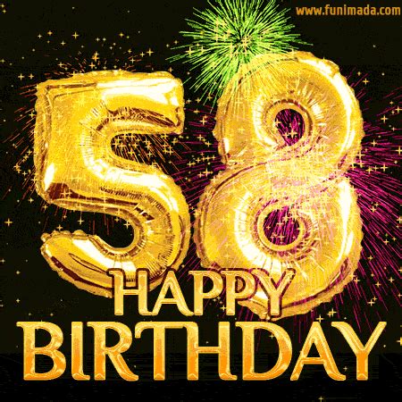 58th Birthday Greeting Card - Amazing Bursts of Fireworks (GIF) | Funimada.com