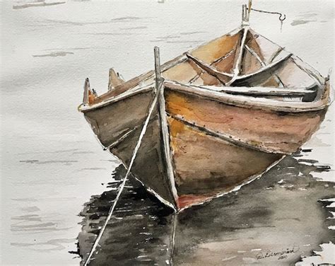 Original Watercolor White Row Boat/nautical/beach House/11 X - Etsy