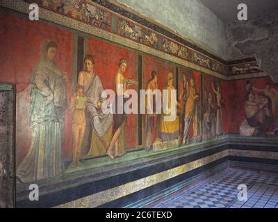 Roman frescoes at Villa of the Mysteries, Pompeii, UNESCO World Stock ...