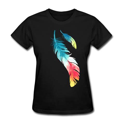 100% Cotton Womens T Shirt Feather Design Own Short Sleeve Women T Shirts-in T-Shirts from Women ...