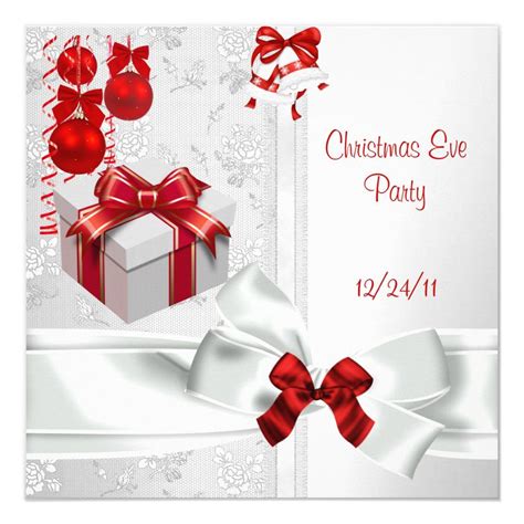 Christmas Eve Party Elegant Lace White Red Ribbon Invitation | Zazzle.com | Christmas eve party ...