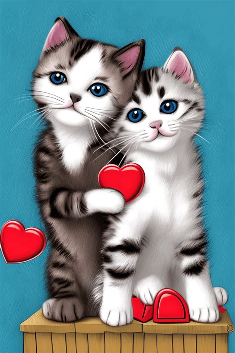 Cute Puppy and Kitten in Love Valentines Design · Creative Fabrica