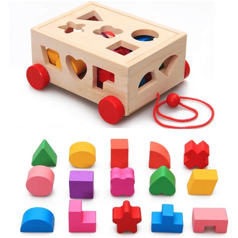 Yesbay Wooden Blocks Shape Sorter Walking Pull Along Car Model ...