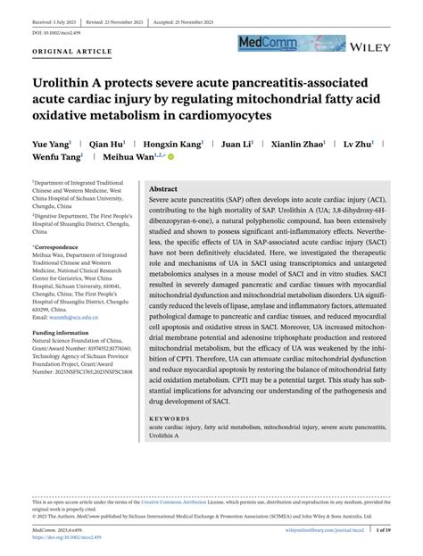 (PDF) Urolithin A protects severe acute pancreatitis‐associated acute cardiac injury by ...