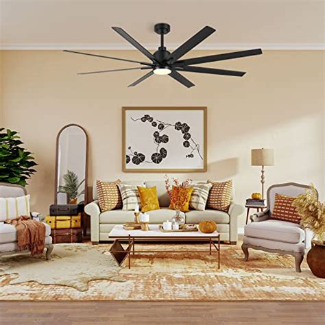 CJOY Ceiling Fan with Lights Remote Control , 72 Inch Black Modern Ceiling Fan with 8 Reversible ...