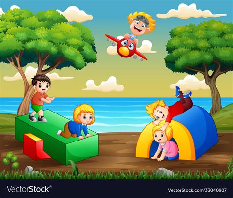 Cartoon Kids Playing On A Playground