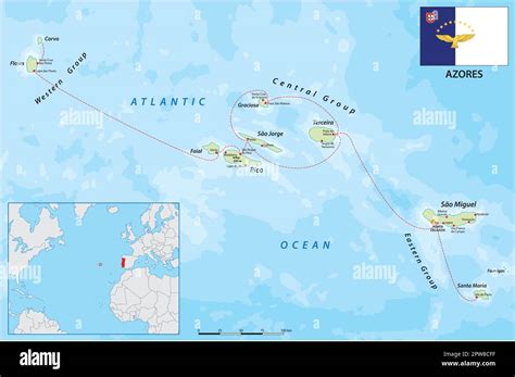 vector map of the portuguese archipelago Azores in the Atlantic ocean ...