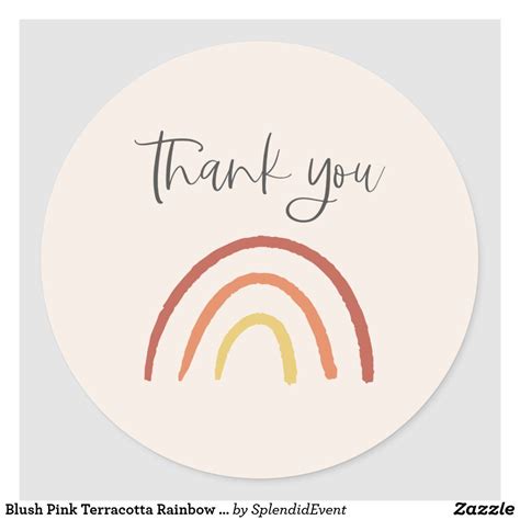 Blush Pink Terracotta Rainbow Thank You Cute Classic Round Sticker | Zazzle.com | Sticker design ...