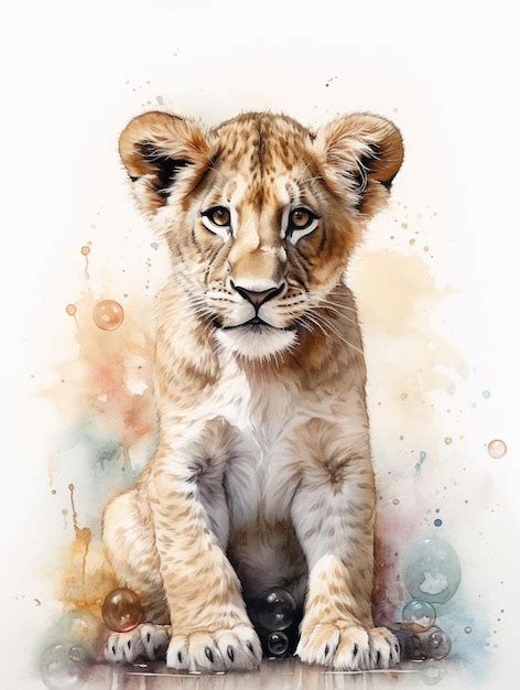 Premium AI Image | A watercolor painting of a lion cub